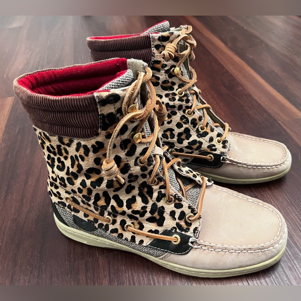 Sperry TopSider 'Hikerfish' Leather Leopard Print Calf Hair High Top boat shoe